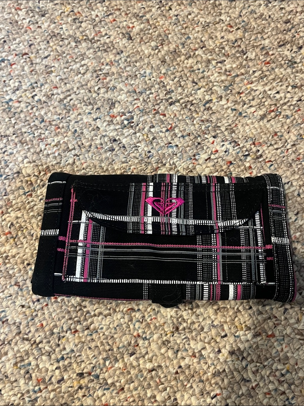Roxy Black, Pink and White Plaid Trifold Card Holder/ wallet